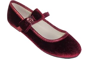 SPARKLE CLUB Girls Childrens deep red Velvet Ballerina Party Flower Girl Shoes