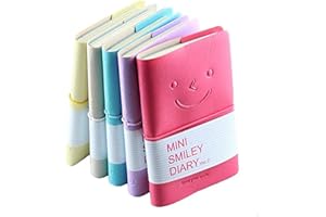 FIXGET Mini Smiley Notebook, CRIVERS Smile-Design Diary/Journal with Rubber Band, One of the Most Fashionable Memo Pads with Imitation-Leather Cover (Random Color, Pack of 5)