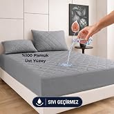 Gri Sıvı Ge&ccedil;irmez Alez - Tek-&Ccedil;ift Kişilk Alez- Bebek Alez-%100 Pamuk- Kapitoneli Alez- Fitted(Yatağı Saran) Yatak Koruyucu Al