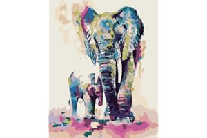 DIY Malen nach Zahlen für Erwachsene Kinder Mädchen, Wowdecor Wald Elefant Familie Bunt 40x50 cm Vorgedruckt Leinwand-Ölgemälde (ohne Rahmen)