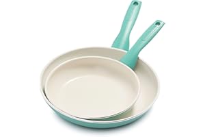 GreenPan Rio Set di Padelle Antiaderente in Ceramica Sana a 2 Pezzi, 20 cm e 26 cm, Senza PFAS, Manico Fredda al Tatto, Sicuro in forno fino a 160°C, Turschese e Crema