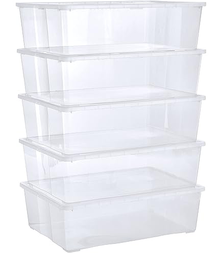 Heidrun Lot De 6 Boîtes à Clip Avec Couvercle - 25 L - 44 X 32 X 23 Cm - Transparent - Avec Couvercle Coloré