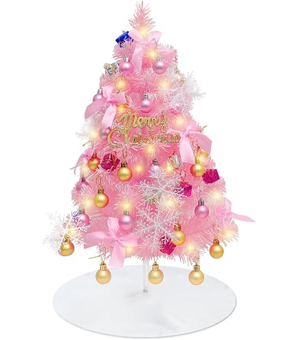 Albero Di Natale Rosa 40 Cm In PVC – Pino Pink Lady Con Base In Metallo, Ignifugo, Per Cameretta Bambina E Decorazioni
