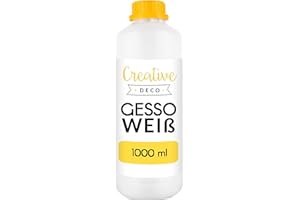 Creative Deco Professionell Weiße Gesso | 1L | Acryl-Farben oder Perfekte Grundierung für Malerei | Ideal Primer für Öl-Farben, Pouring, Decoupage, Finnabair, Malfarbe | Grundfarbe-n