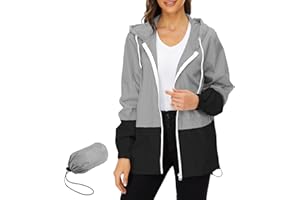 PONCEAU Ladies Waterproof Raincoat Windbreaker Thin Hooded Bicycle Rain Jackets Wind Jacket Packable Travel Active Outdoor