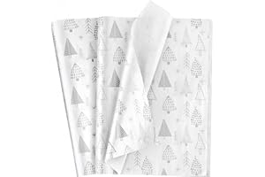 White and Silver Tissue Paper Sheet Gift Wrapping,Topeedy 50 Sheets 35 * 50cm Silver Christmas Tree Tissue Paper for Packing Christmas Present Weeding Birthday Gift Boxes or DIY Art Crafts-Tree