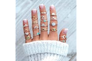 Vakkery Boho Turquoise Knuckle Rings Set Gold and Silver Wave Joint Knuckle Ring Moon Stackable Finger Ring Jewelry for Women and Girls