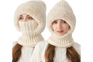 Azragon Women's Winter Balaclava - Full Face Cover Mask with Furry Earmuffs & Plush Fleece Lining for Skiing, Cycling, Snowboarding - Cold Weather Gear (White)
