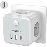 TESSAN Thief Sockets with USB C, 6 in 1 Cube Charger Thief Sockets | Triple Multiple with 3 USB, Multiple Wall with Switch, W