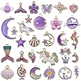 TREXEE 1 Set 31pcs DIY Mixed Assorted Gold Plated Enamel Charm Unicorn Flower Dress Fish Shell Moon Star Animals Pendant DIY for Necklace Bracelet Jewelry Making and Crafting Charms