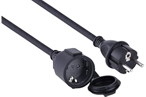 Electraline 01658 Prolunga 5 M da Cantiere in Gomma Neoprene per Esterni IP44, Cavo 5M H07RN-F 3G2.5, Presa con Coperchio Schuko, Nero