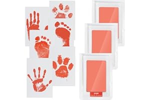 WHEELIO Baby Hand and Footprint Kit, Inkless Hand and Footprint kit with 3 Ink Pads and 6 Imprint Cards, Paw Print Kits for Dogs, Cat - Pink