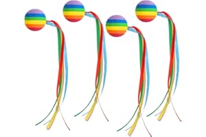 FASBET 4 Pieces Colorful Long Ribbon Rainbow Ball Car Aerial Toppers UK Car Antenna Topper Aerial Topper Streamer Ball Foam Aerial Ball Decorative
