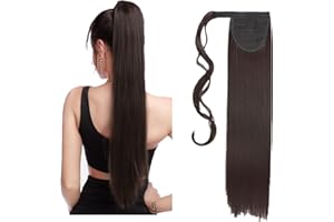 Benehair Extensions de Queue de Cheval, Queue de Cheval Tressée, Postiche Queue de Cheval Extension, Staight Extensions de Queue de Cheval 23 Pouces 90g Noir Marron Hair Extensions