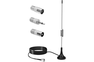AYHYHLJZJ Antenne Radio Dab UKW FM Aicharynic avec Base Magnétique + Câble Coaxial 3M + 3 Adaptateurs | Antenne FM Amplifiée Intérieure pour Chaine HiFi et Autoradios | Antenne TV Intérieur Puissante