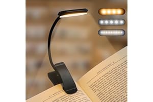 CALDARAX Luce da Lettura con Pinza, Lampada da Lettura Ricaricabile USB con 9 LEDs, 3 Temperature di Colore, Dimmerabile Senza Livelli, Portatile, per Luce Lettura Libro Notturna, Portatili, Bambini(Nero)