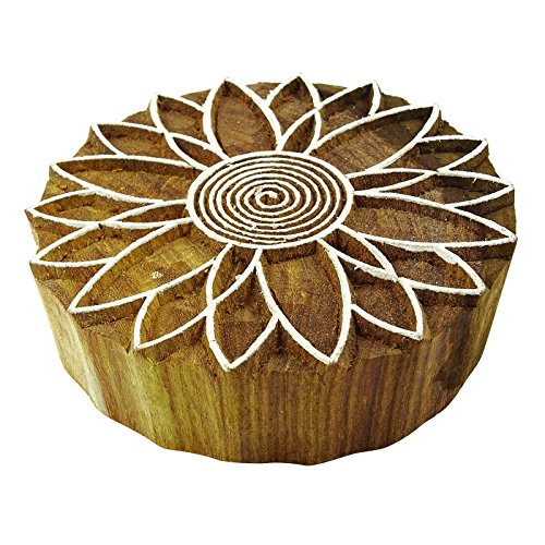 Indian Hand Geschnitzte Blume Design Holzdruckstock Textil Stempel - 2