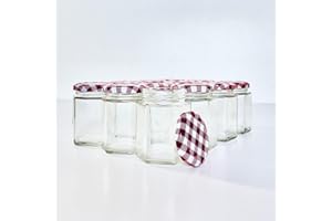 Rammento 12-Pack 180ml Glass Hexagonal Chutney Jars with Tartan Lids - Ideal for Preserving Jam, Chutney, Honey – Quality Airtight Containers for Storage
