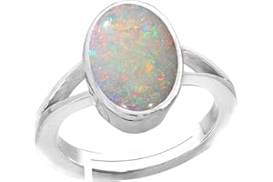 LMDPRAJAPATIS 4.50 Carat Natural Certified White Ethiopian Opal Astrological Purpose Loose Gemstone Silver Adjustable Ring for Women and Men