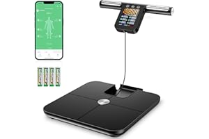 ONHERM Báscula de Peso Corporal, 8 Electrodos Bascula Bioimpedancia, Con pantalla LCD HD y Mango Retráctil, Bascula de Baño mit APP, 32 Datos de Medición para Medir la Grasa Corporal, el BIM, etc