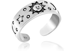 AERAVIDA Celestial Sky Sun Moon and Star .925 Sterling Silver Toe Ring or Pinky Ring
