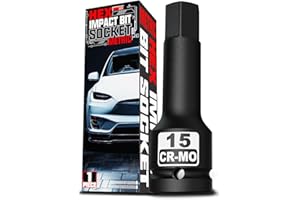 KIRXST 1/2" Impact Hex Bit Socket, H15 (15mm) Allen Key Socket, Premium CR-MO Steel, for Torque Wrench, Ratchet Wrench, Impact Power Drills