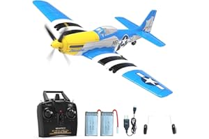 volantexrc Avión RC de 4 Canales P51D Mustang RC Fighter Toy, 2,4 GHz, estabilizador giroscópico de 6 Ejes, Planeador RTF con 2 baterías, Adecuado para Adultos, niños, Principiantes para Volar