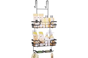 SWTYMIKI Shower Caddy Hanging - 3 Tier Over Door Shower Shelf With 16 Hooks and 2 Soap Dish, Rustproof Hanging Shower Organiser, Bathroom Storage Rack No Drill for Shampoo and Razor Soap, Black