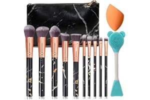 NEVSETPO Marble Black Makeup Brushes, 12Pcs Make Up Brushes for Women Travel-Friendly Makeup Bag, Brushes & Sponges, Beauty Blenders, Synthetic Eyeshadow Contour Make-up Gift for Teenage Girls Kids