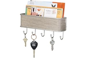 mDesign Modern Mail Holder and Key Rack - Rust Resistant Steel Wall Mounted Mail Organiser - Mail File in Cream and Grey