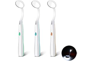 JIEYUCHU Espejo Dental con Luz LED, 3 Piezas Espejo Dental con luz Antivaho, Espejo de Inspección Dental para Dientes de Cuidado Dental Oral (Azul Naranja Verde)