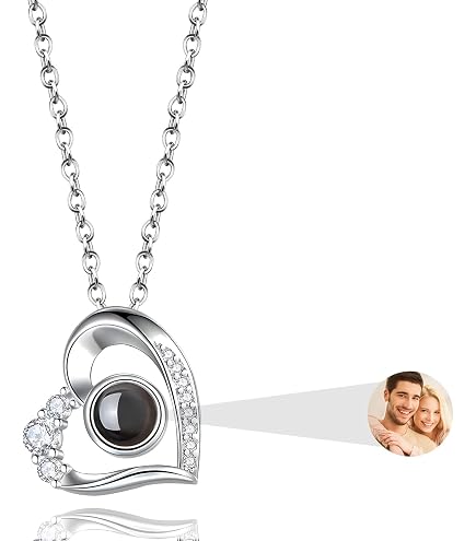 Collana Personalizzata Con Proiezione Di Foto E Messaggio 'Ti Amo' In 100 Lingue, Argento 925, Regalo Per Coppie