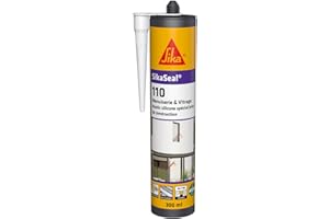 SIKA - Mastic silicone de construction - SikaSeal-110 Menuiserie & Vitrage transparent - Joint de menuiserie et vitrage - Extérieur/intérieur - 300 ml