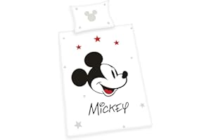 Herding Juego de Cama de Mickey Mouse Disney, Funda de Almohada de 40 x 60 cm, Reversible, Funda nórdica de 100 x 135 cm, con Cremallera, 100% algodón
