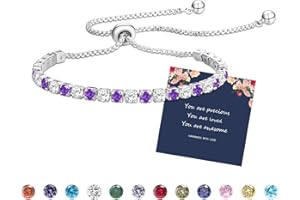 Fehki Bracelet for Womens Silver Tennis Bracelets Birthstone Dainty Bracelet Crystal Zirconia Bracelet Birthday Christmas Valentine's Day Jewellery Gifts for Mum Sisters Girlfriend