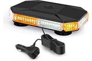 Fxlpower Rotativo Luz LED Estroboscópica, 12V-24V Amarillo & Blanco Luz de Emergencia con 16 Imanes Resistentes para Vehículos de Construcción Carretilla Elevadora Tractor Remolque Quitanieves