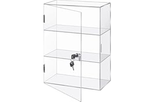 Barydat Acryl-Vitrine mit Schloss, Schlüssel, Arbeitsplatte, Vitrine, Vitrine, multifunktional, sichere Aufbewahrungsbox für Einzelhandel (feste 3 Etagen, 30 x 15 x 39 cm)