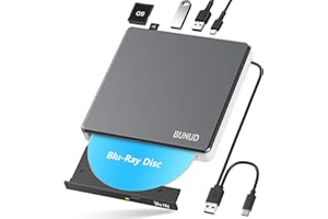BUNUD Blu-Ray - Unità CD DVD esterna USB 3.0 & Type-C CD/DVD Blu-Ray Masterizzatore Writer con 2 slot USB & SD/TF, ottico 3D BD Bluray Unità esterna per PC Laptop Windows 11/10 Mac MacBook