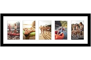 Americanflat Portafoto da Parete Multiplo da 20x61 cm, Nero - Per 5 Foto da 10x15 cm - Porta Foto Multiple da Parete con Vetro Infrangibile e Accessori per Appenderlo
