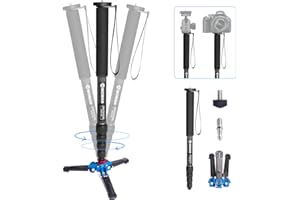 Carbon Fiber DSLR Monopod, Moman C65 Camera Tripod with Feet, 10kg Max Payload 165cm Max Height 5-Section Leg, 1/4” & 3/8” Screw Mount for DSLR Mirrorless DV, Carbon-Fiber-Monopod-DSLR-Camera