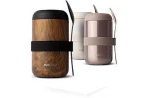 MAMEIDO Pojemnik termiczny na jedzenie 500 ml, pojemnik utrzymujący ciepło potraw, kubek na wynos, nie zawiera BPA, na musli, jogurt, kaszkę dla niemowląt, owsiankę, lody i zupy (Oak Wood)