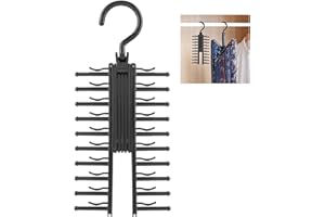 RICHSUM Premium X-Hanging Black Tie Rack - 360° Rotating Tie & Belt Hanger with Non-Slip Clips for Closet Organization - 20 Hooks - Convenient and Stylish Tie and Belt Storage