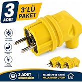 3 Adet, Monofaze Kau&ccedil;uk L Tipi (Eğik) Topraklı Erkek Fiş (Sarı) | IP44 Koruma, Faz + N&ouml;tr + Toprak, Kau&ccedil;uk