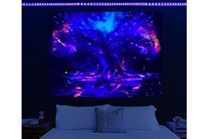 HOLAVIDA Arazzo Albero Vita, Psichedelico UV Luminoso Mandala Arazzo da Parete Decorazioni Casa per Camera da Letto Soggiorno Dormitorio(150cm×130cm)