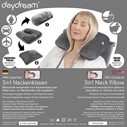 daydream: patentiertes 3-in-1 Nackenkissen mit Mikroperlen, grau (N-5502) - 5