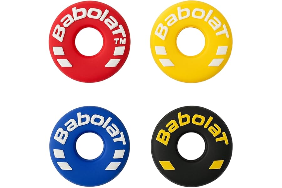 Vayfoni 4PCS Tennis Racket Dampeners - Silicone Tire-Shaped Vibration Absorbers - Shock Dampener for Tennis Training and Match Use - Red Yellow Blue Black