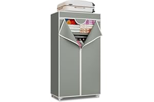 QLFJ-FURDEC Aktualisiert Kleiderschrank Faltschrank Stoff, Klein Stoffschrank Organizer Regale mit Kleiderstangen und Ablagen, Faltbarer Stoffkleiderschrank für kinderzimmer, Schlafzimmer, 70*45*155cm (Silber)