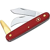 Victorinox Taschen-/Gartenmesser, 3 Funktionen, Gerade Klinge, Gebogene Klinge, Rindenlöser, Messing, rot
