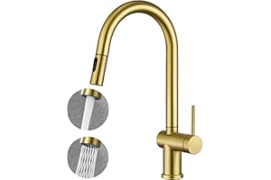 YardMonet Gold Kitchen Tap, Kitchen Taps with Pull Out Spray, Single Level Handle Kitchen Mixer Tap, Stainless Steel Kitchen Sink Tap 1 Hole, High Arc Spout 360° Swivel, Brushed Gold