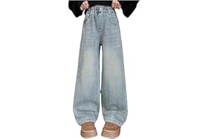ZhungZaoh Baggy Jeans Mädchen Wide Leg Hose Straight Jeanshosen High Waist Loch Denim Blau Hosen Weites Bein Schlaghose Elegant Freizeithosen mit Taschen